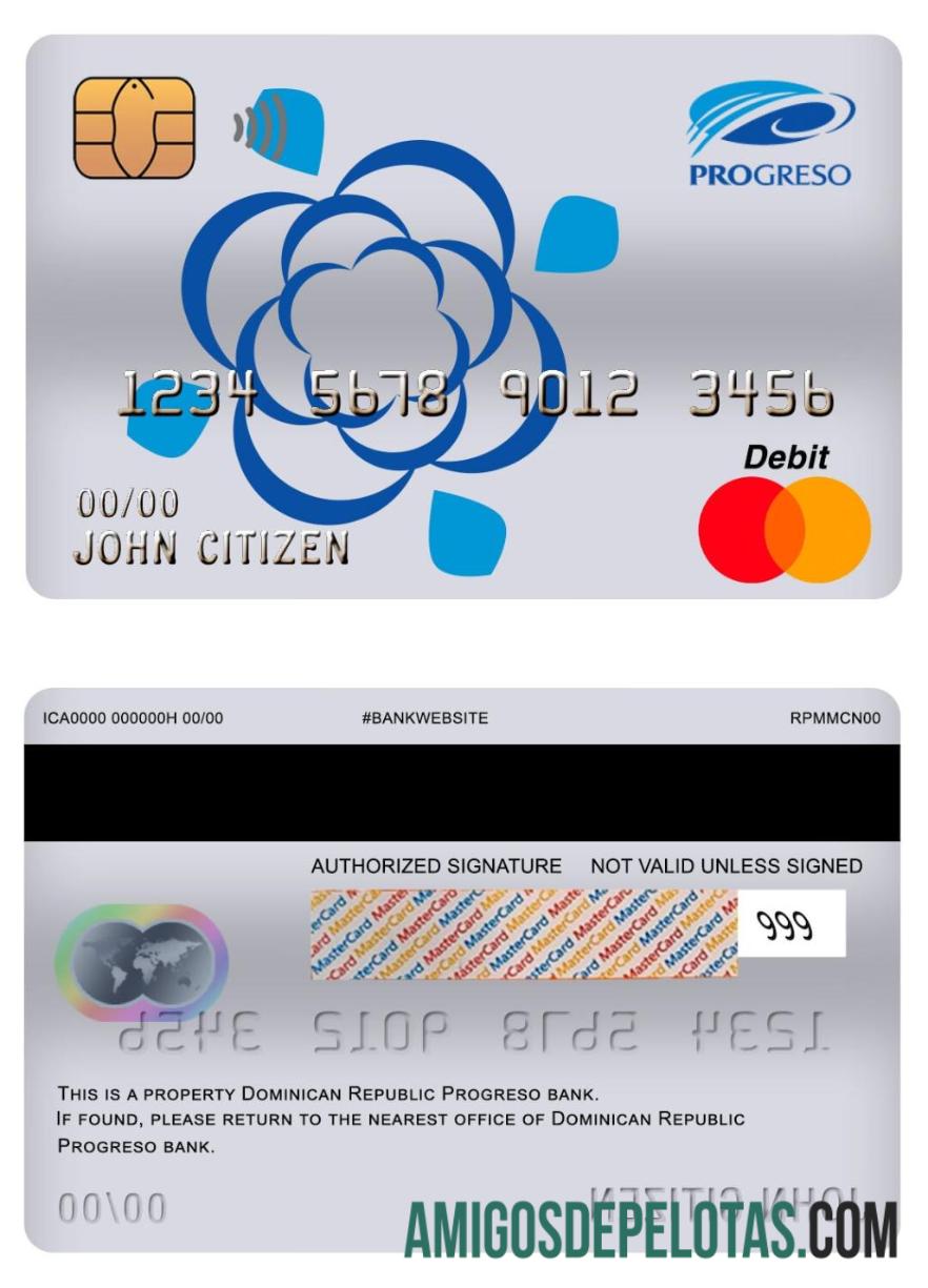 Cartão de débito mestre do Banco Progreso da República Dominicana modelo